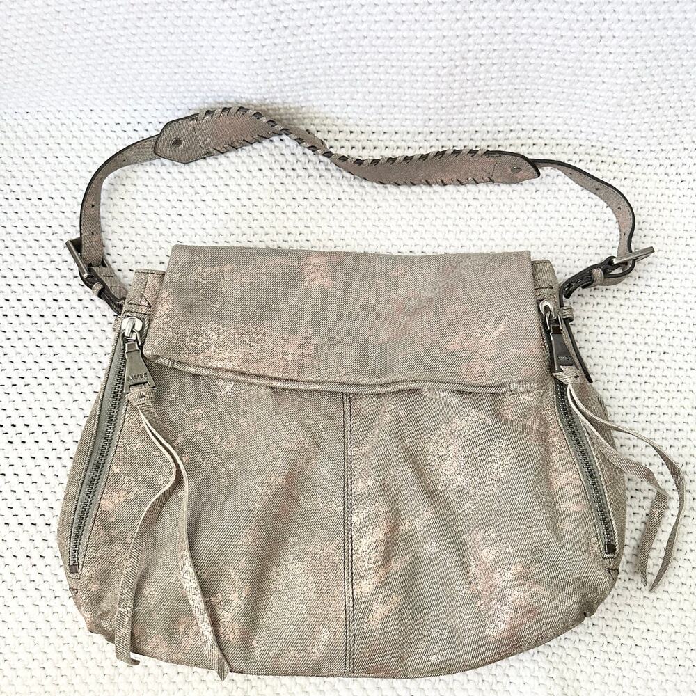 Aimee Kestenberg Bali Double Entry Tan Shimmer Iridescent Metallic Shoulder Bag